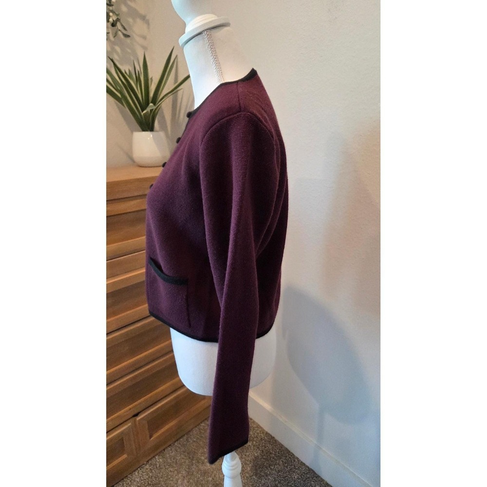Liz Claiborne Collection Cardigan Petite Merino Wool Blend Maroon Vintage PM - Picture 10 of 11